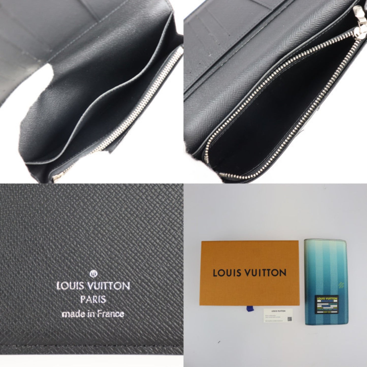 LOUIS VUITTON Portefeuil Braza Damier Stripe Bifold Wallet M81318 Canvas Blue Long Vuitton