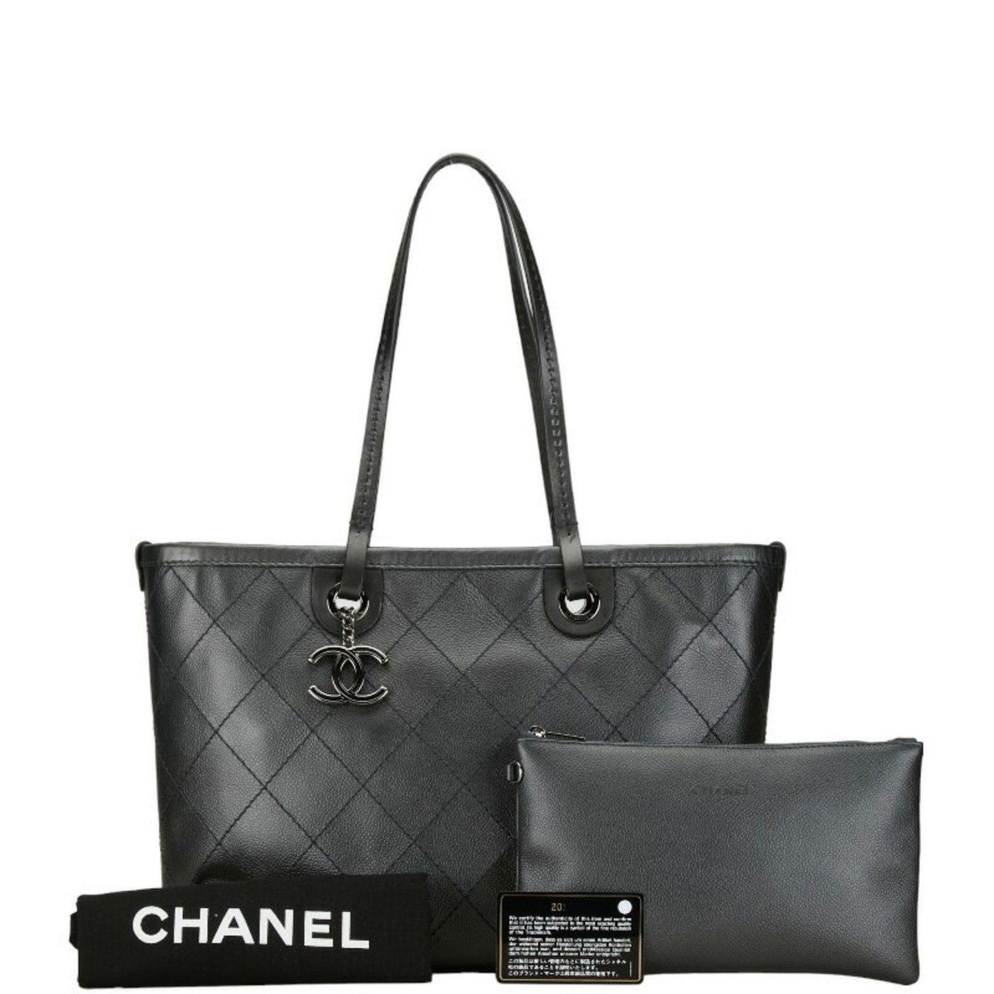 CHANEL Wild Stitch Coco Mark On The Road Tote Bag Shoulder Black Caviar Skin Leather Women's
