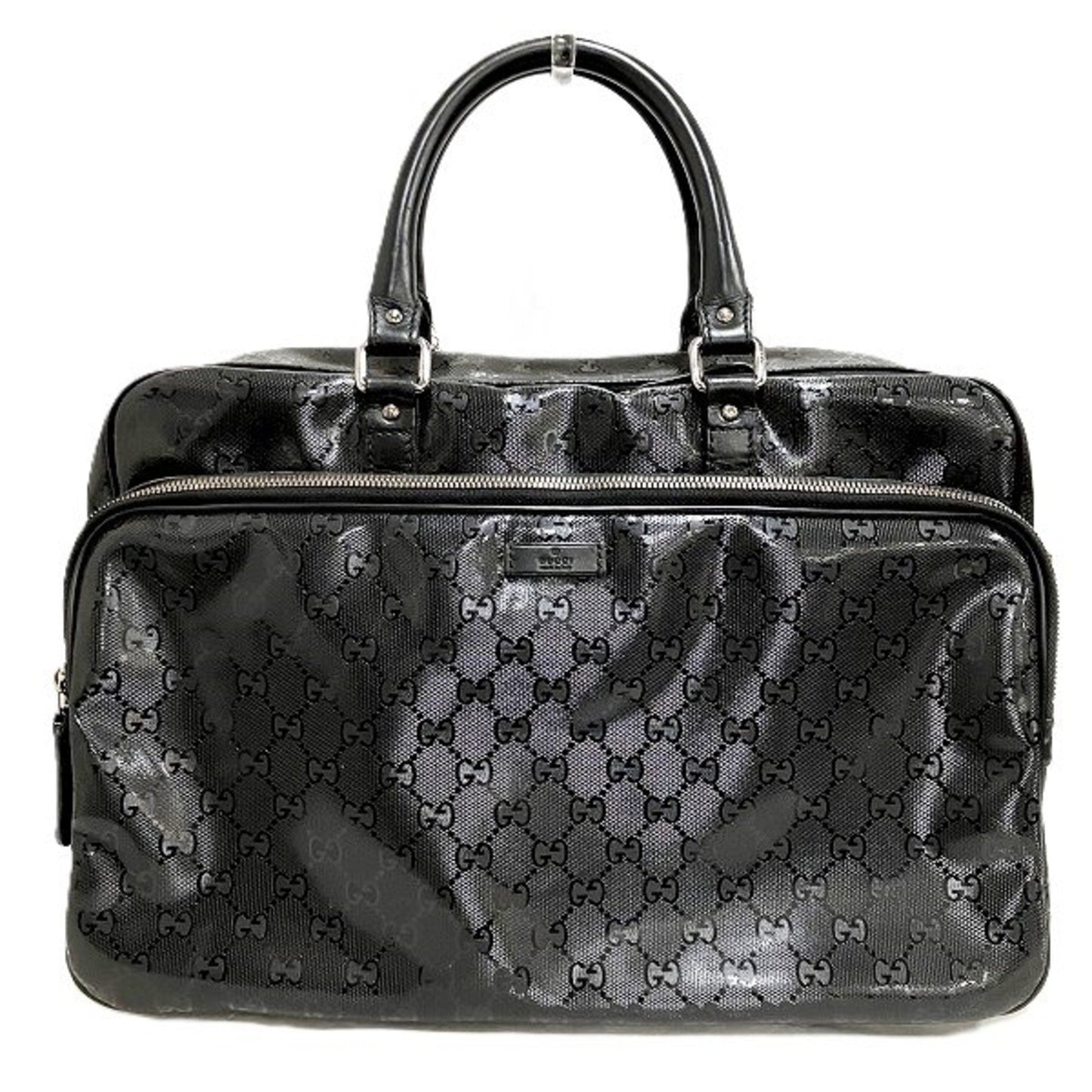 Gucci Gg Imprimé Black Pvc Leather Boston Bag ()