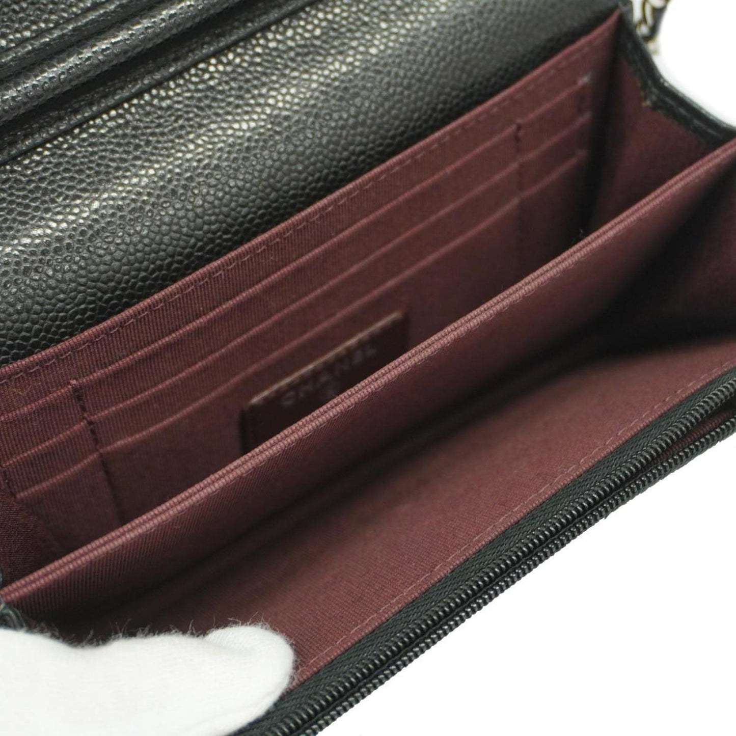 Chanel Shoulder Wallet Matelasse Chain Caviar Skin Black Women's