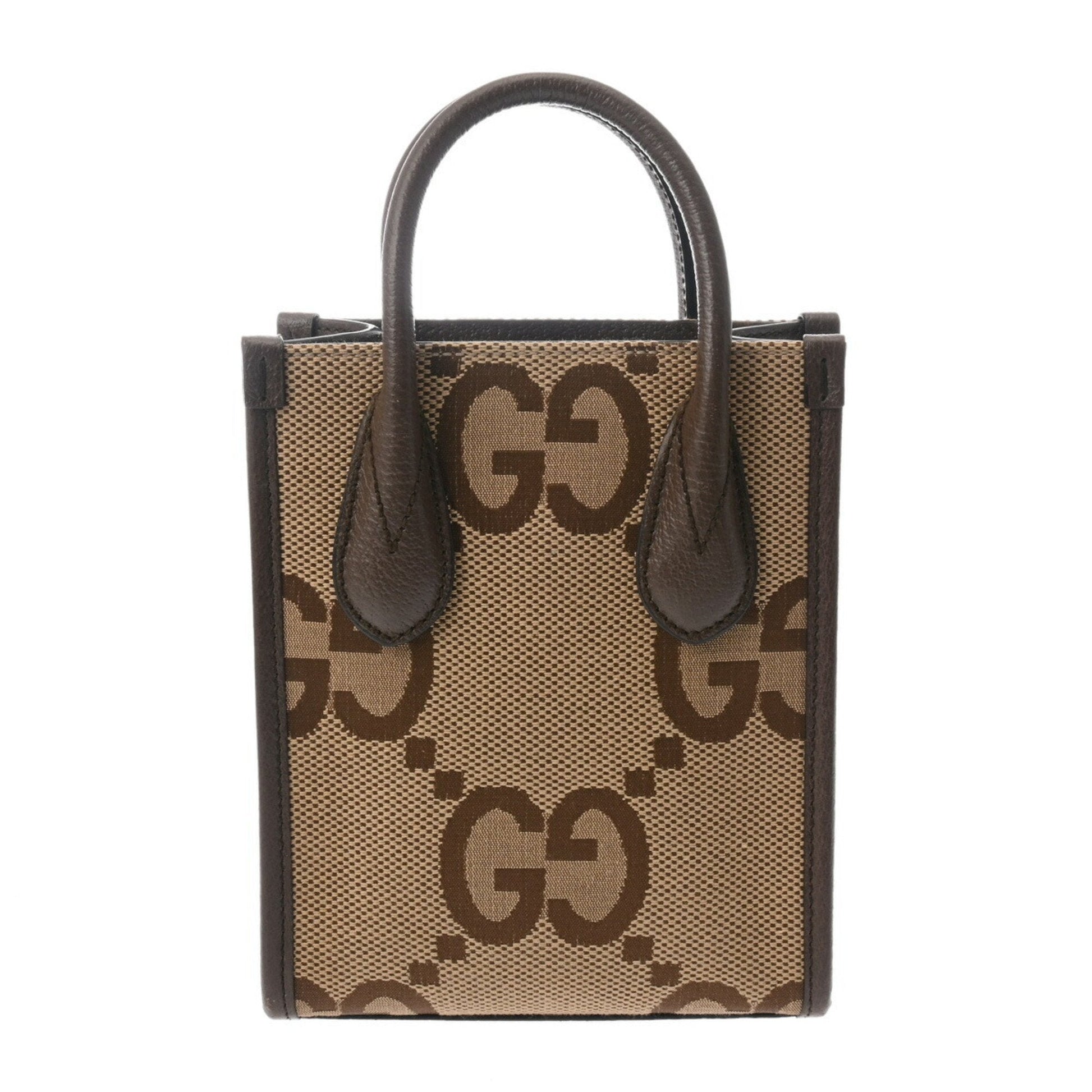 Gucci Gg Canvas Beige Brown Gg Canvas Leather Handbag Tote Bag ()