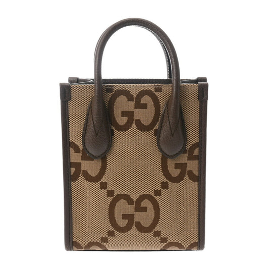 Gucci Gg Canvas Beige Brown Gg Canvas Leather Handbag Tote Bag ()