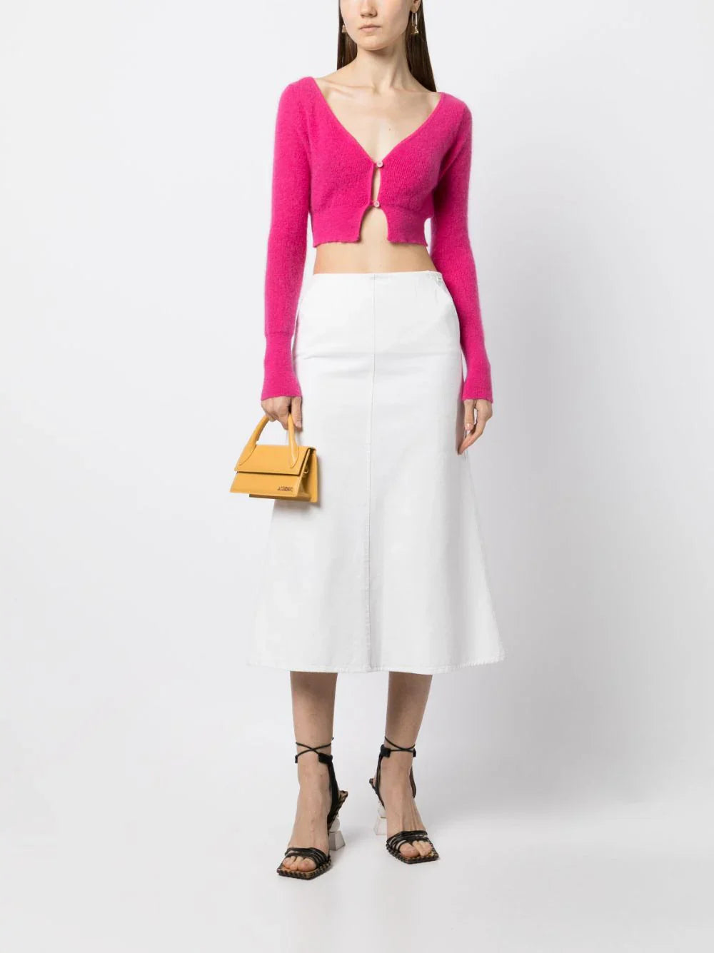 White Denim Button Long Skirt