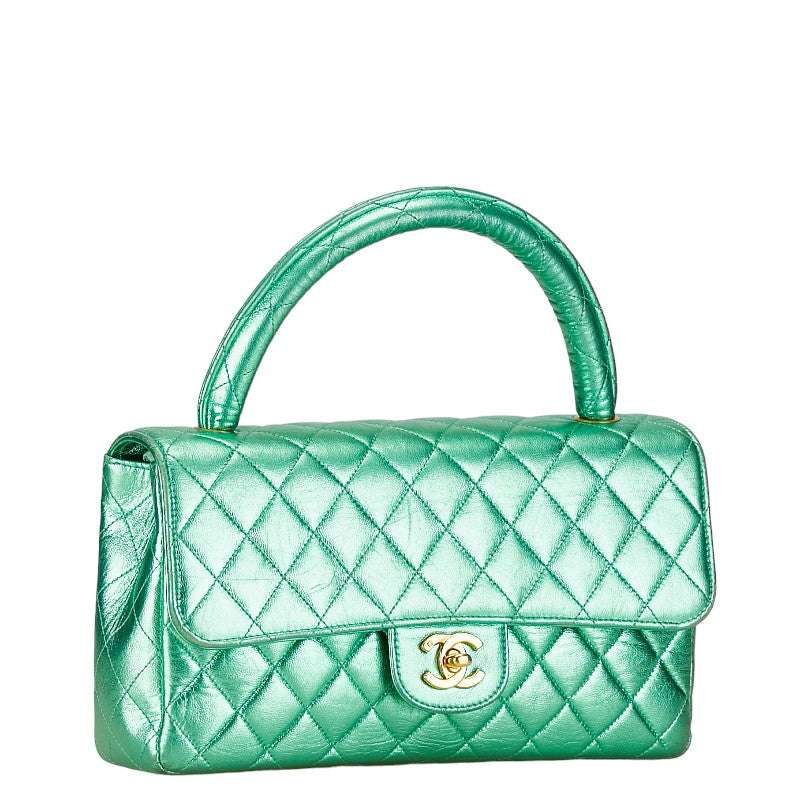 Chanel Leather Coco Mark Matelasse Handbag Green Gold