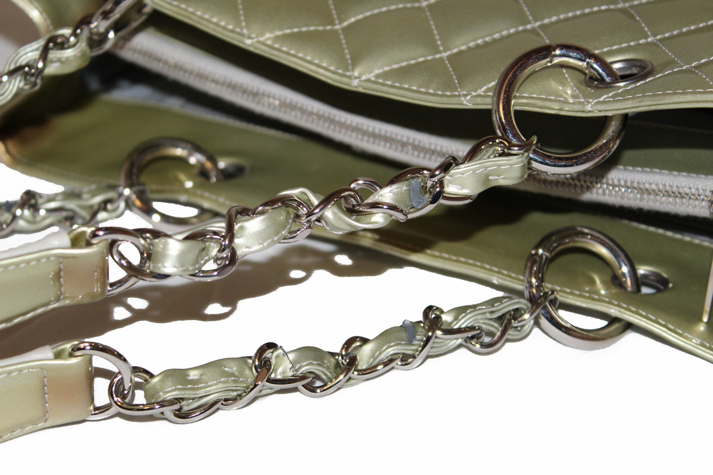 Chanel Silver Patent Quilted Leather Large Grand Shopping Tote Shoulder Bag