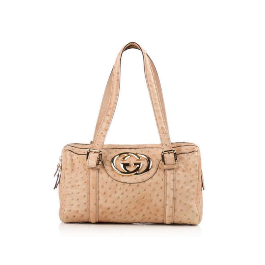 GUCCI  Beige Ostrich Britt Boston Bag