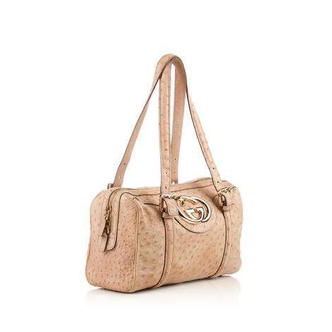 GUCCI  Beige Ostrich Britt Boston Bag
