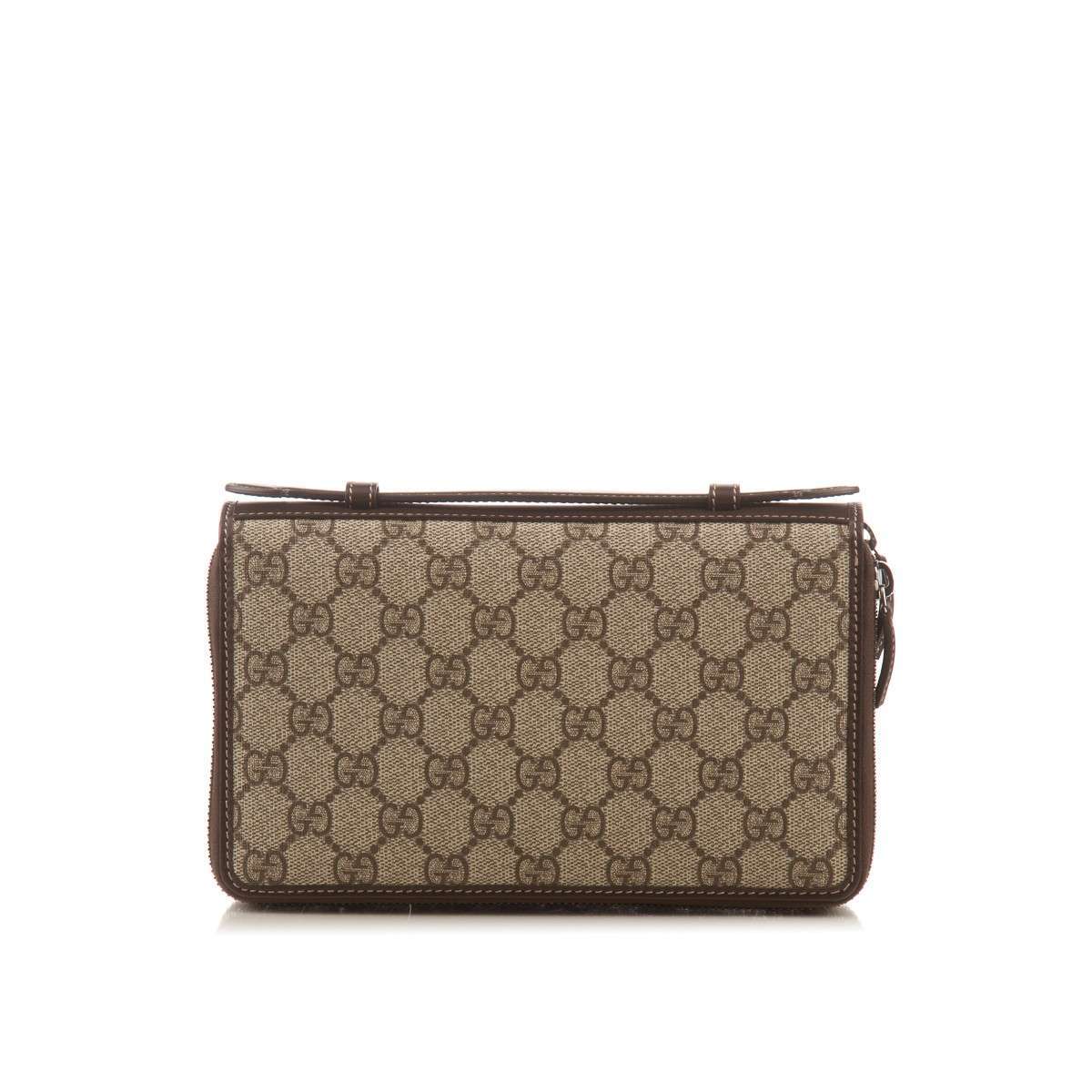 GUCCI  Brown GG Supreme Canvas Travel Document Case