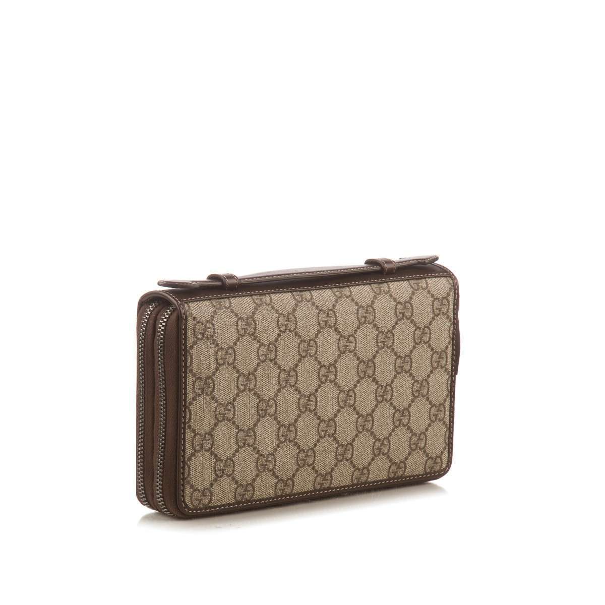 GUCCI  Brown GG Supreme Canvas Travel Document Case