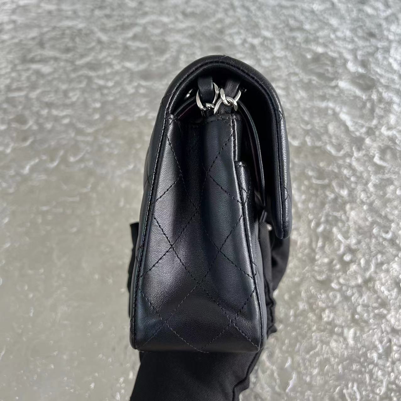 *2019 Receipt* Small Double Flap 23CM Quilted Lambskin Black Silver Hardware Series 27