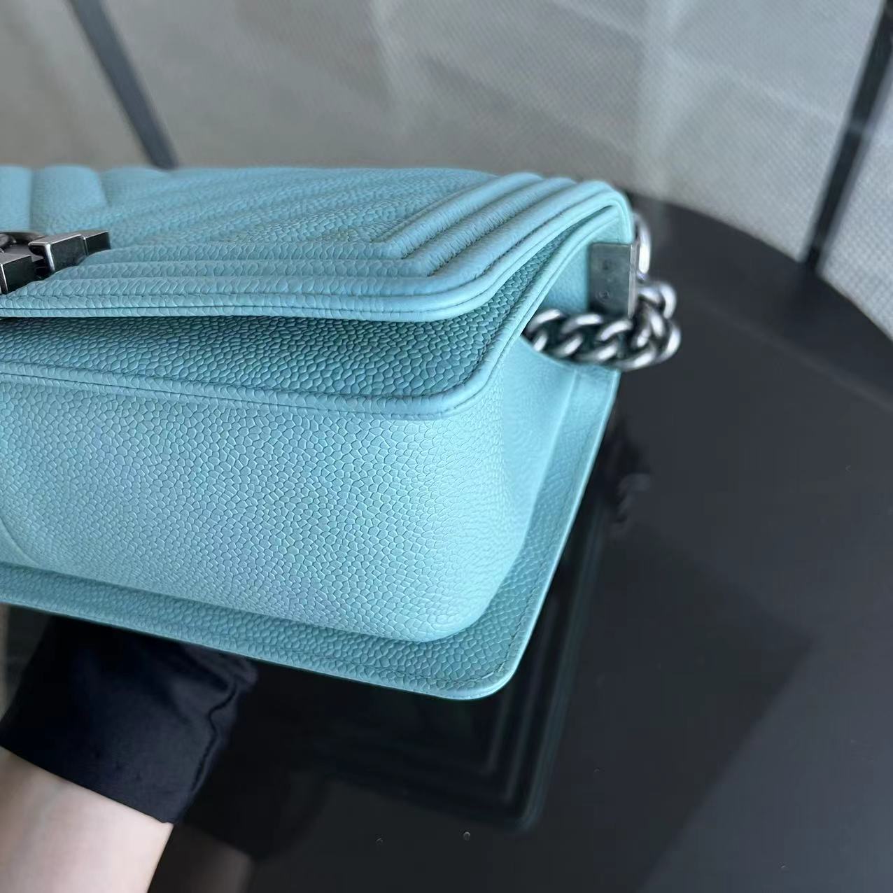 *2019, Series 29* Caviar Old Medium 25CM Chevron Grained Calfskin Light Baby Blue No 29