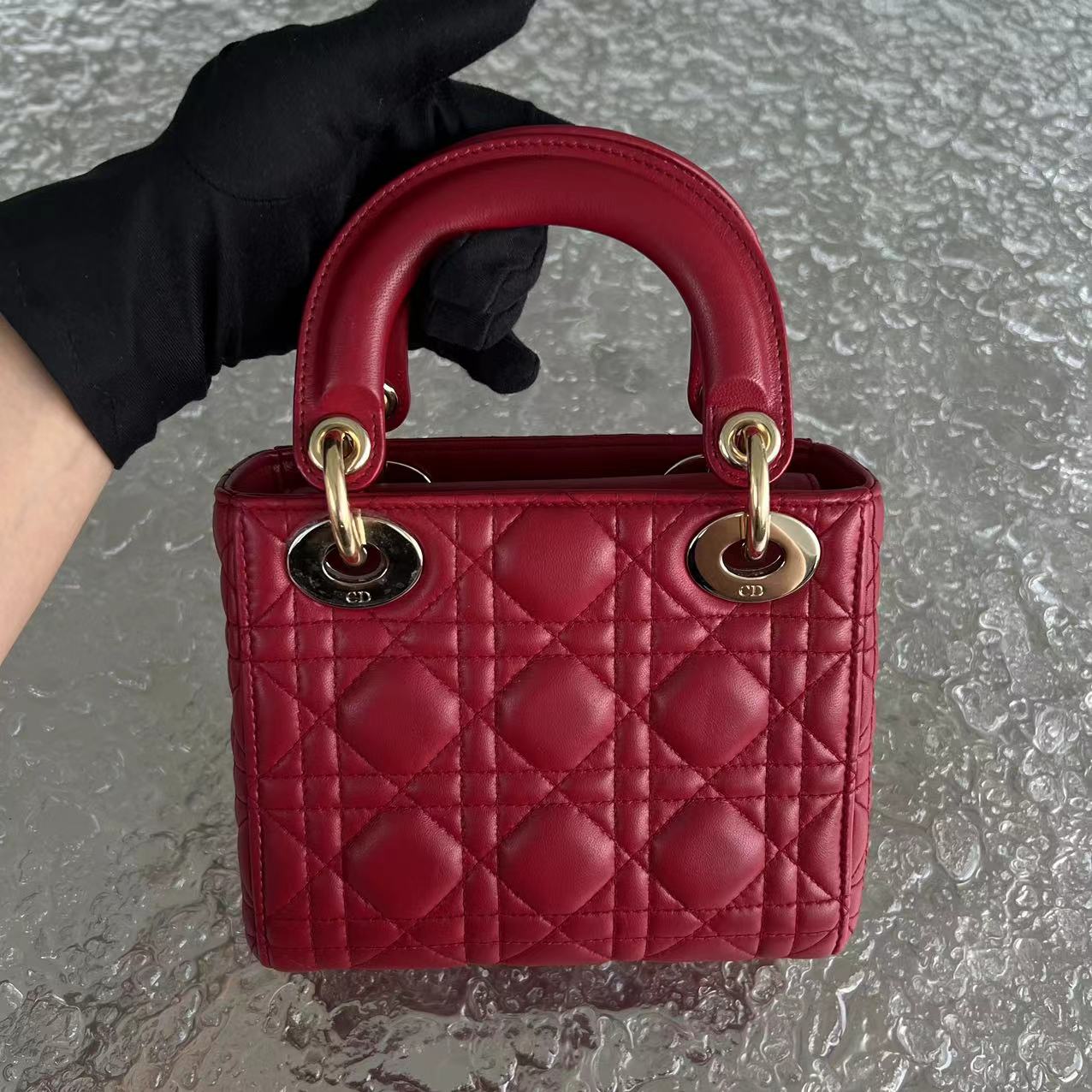 *2020, Chain strap* Lady Mini Cannage Lambskin Burgundy Red Golden Hardware