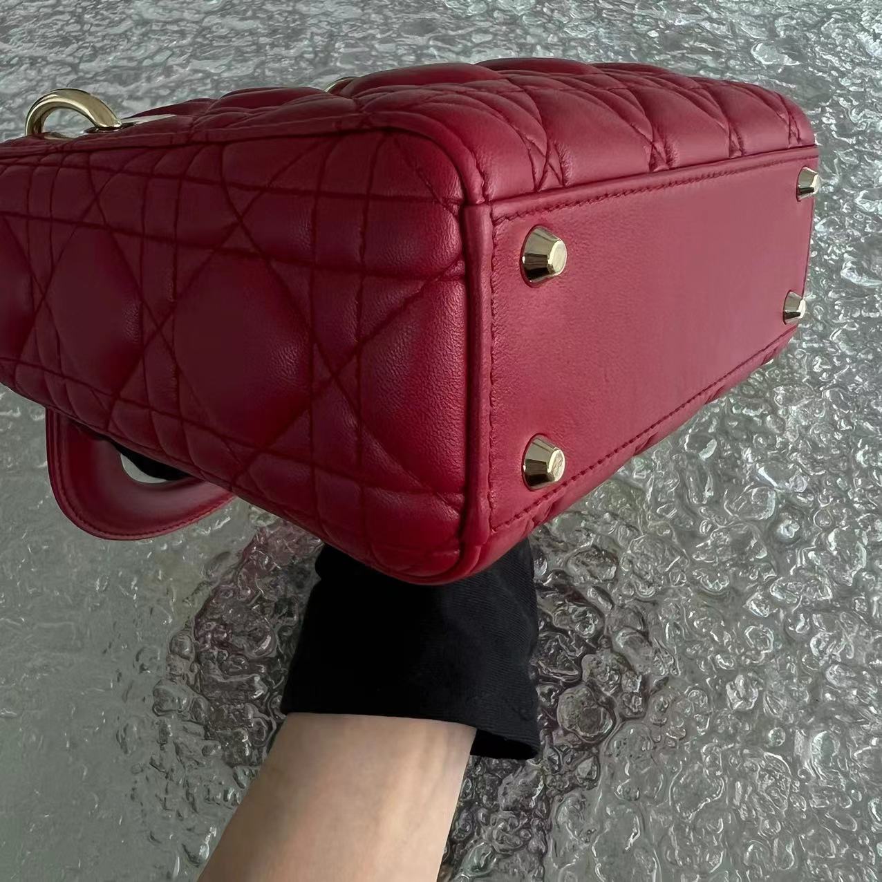 *2020, Chain strap* Lady Mini Cannage Lambskin Burgundy Red Golden Hardware