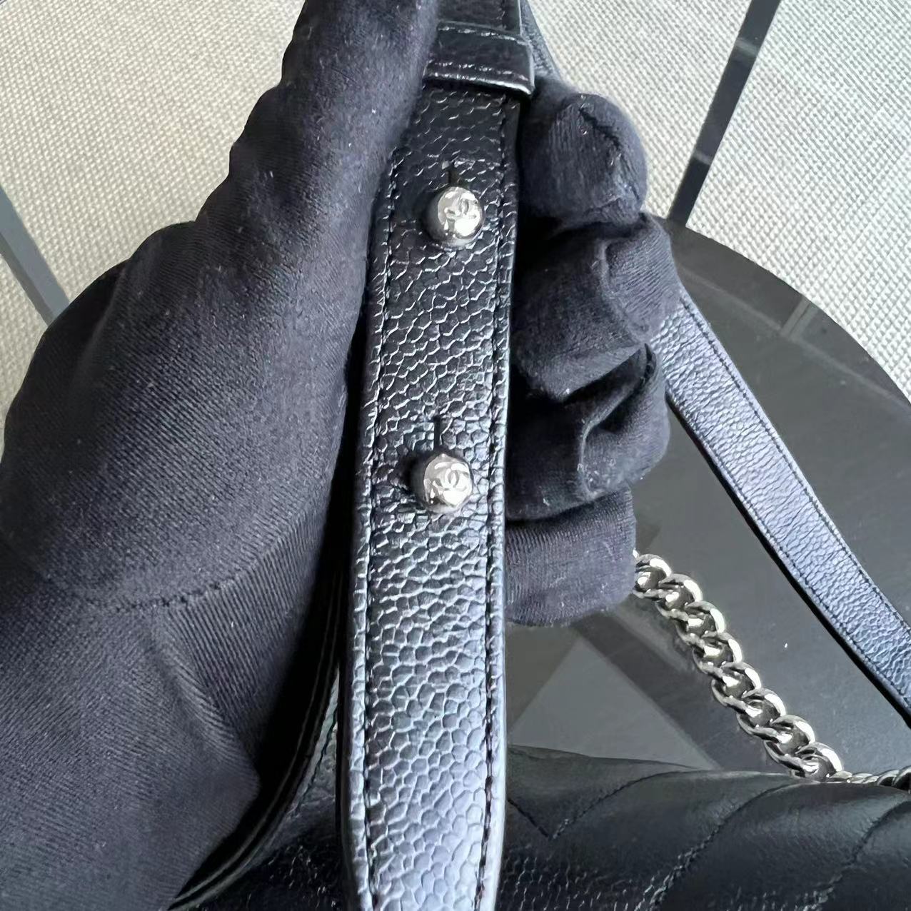 *2020 Receipt* Caviar Old Medium 25CM Chevron Black Silver Hardware Series 29