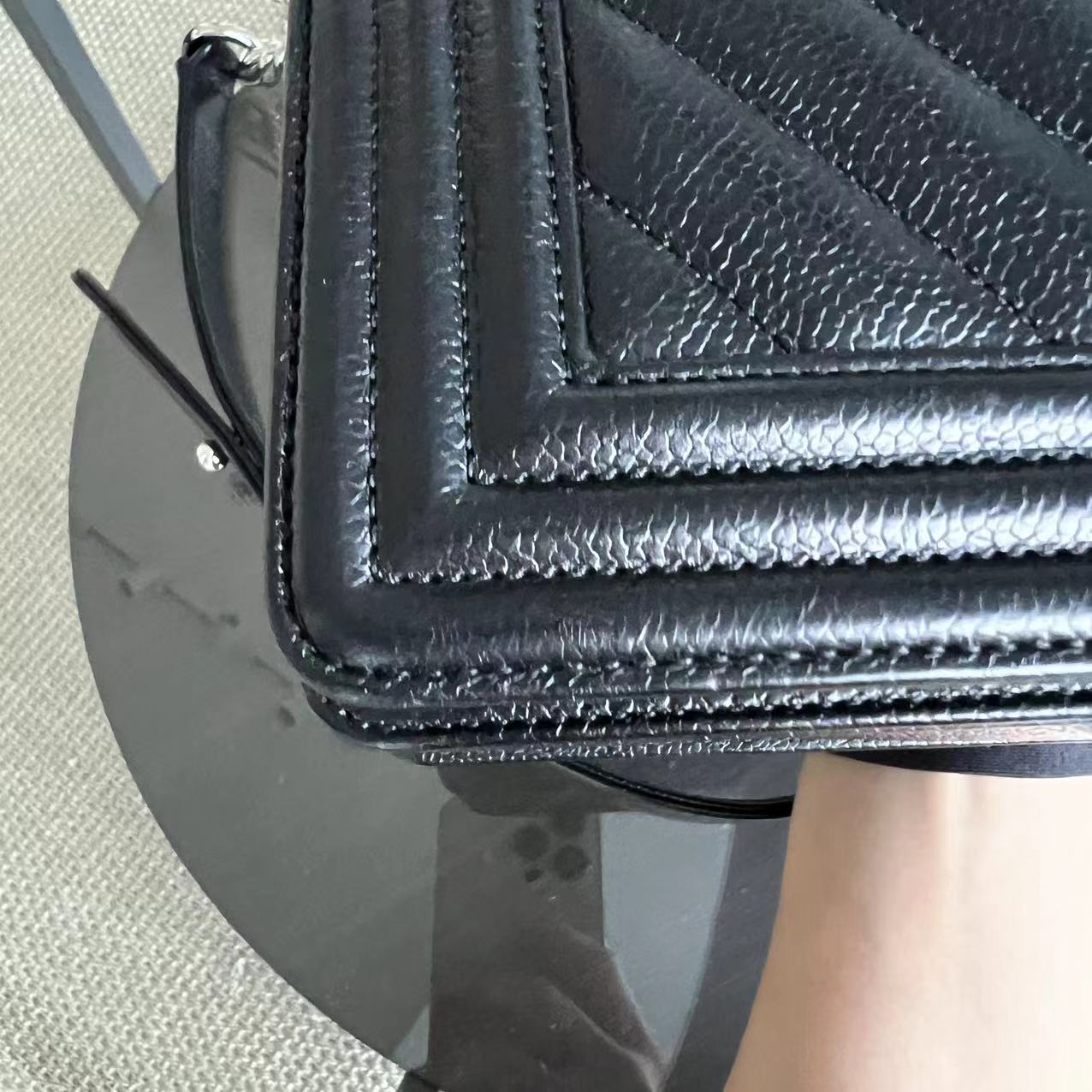 *2020 Receipt* Caviar Old Medium 25CM Chevron Black Silver Hardware Series 29