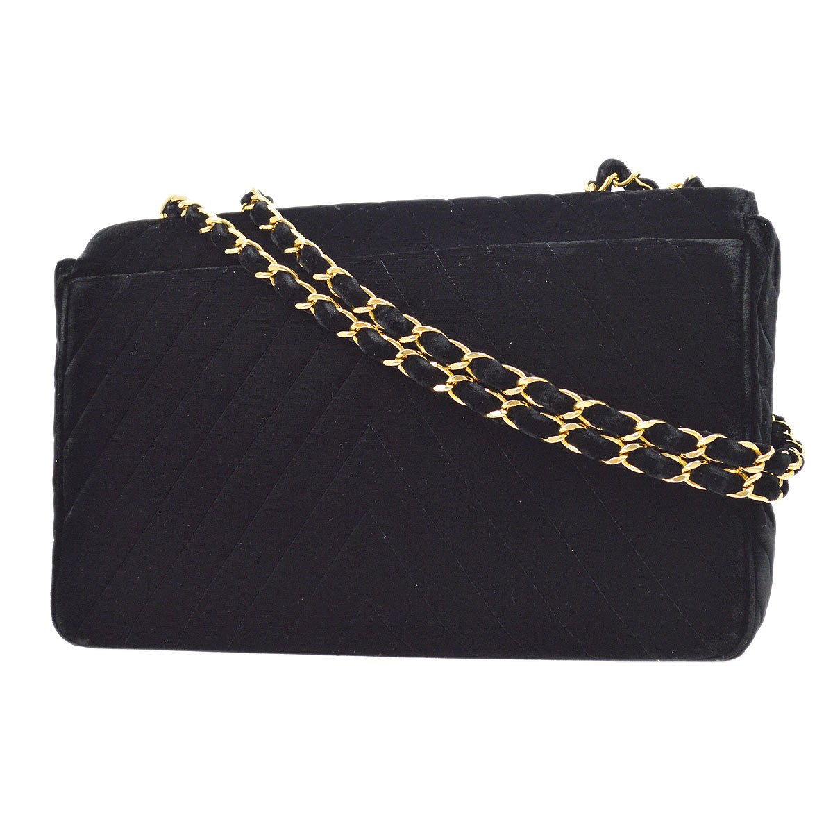Chanel★ 1991-1994 Chevron Classic Flap Maxi Black Velvet AK37942e