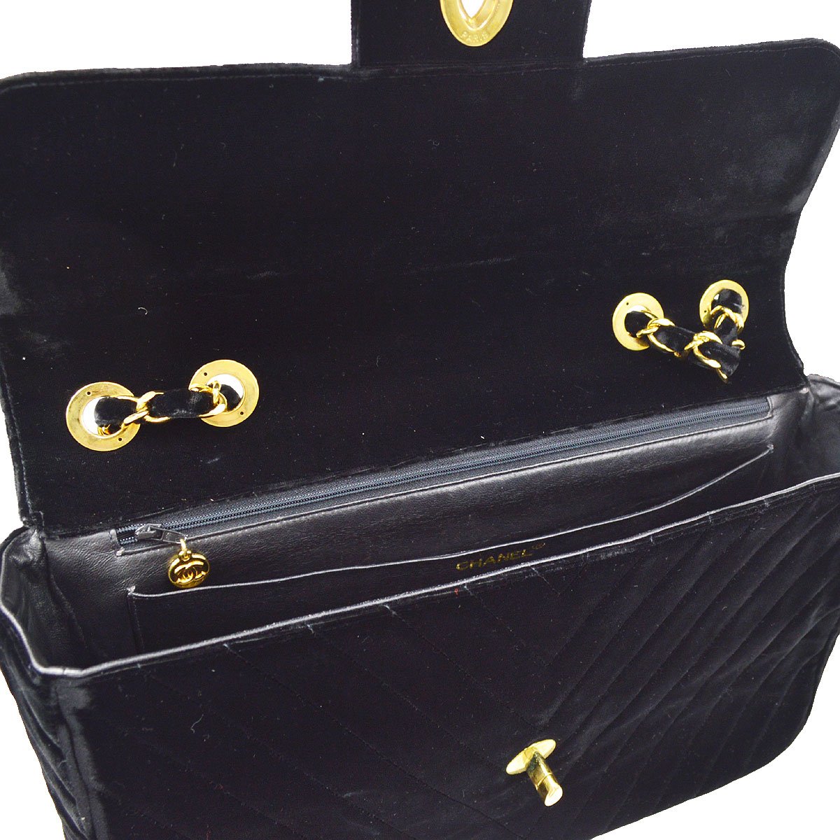 Chanel★ 1991-1994 Chevron Classic Flap Maxi Black Velvet AK37942e