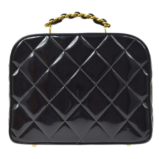 Chanel 1994-1996 Black Patent Leather Quilted 2way Bag Medium