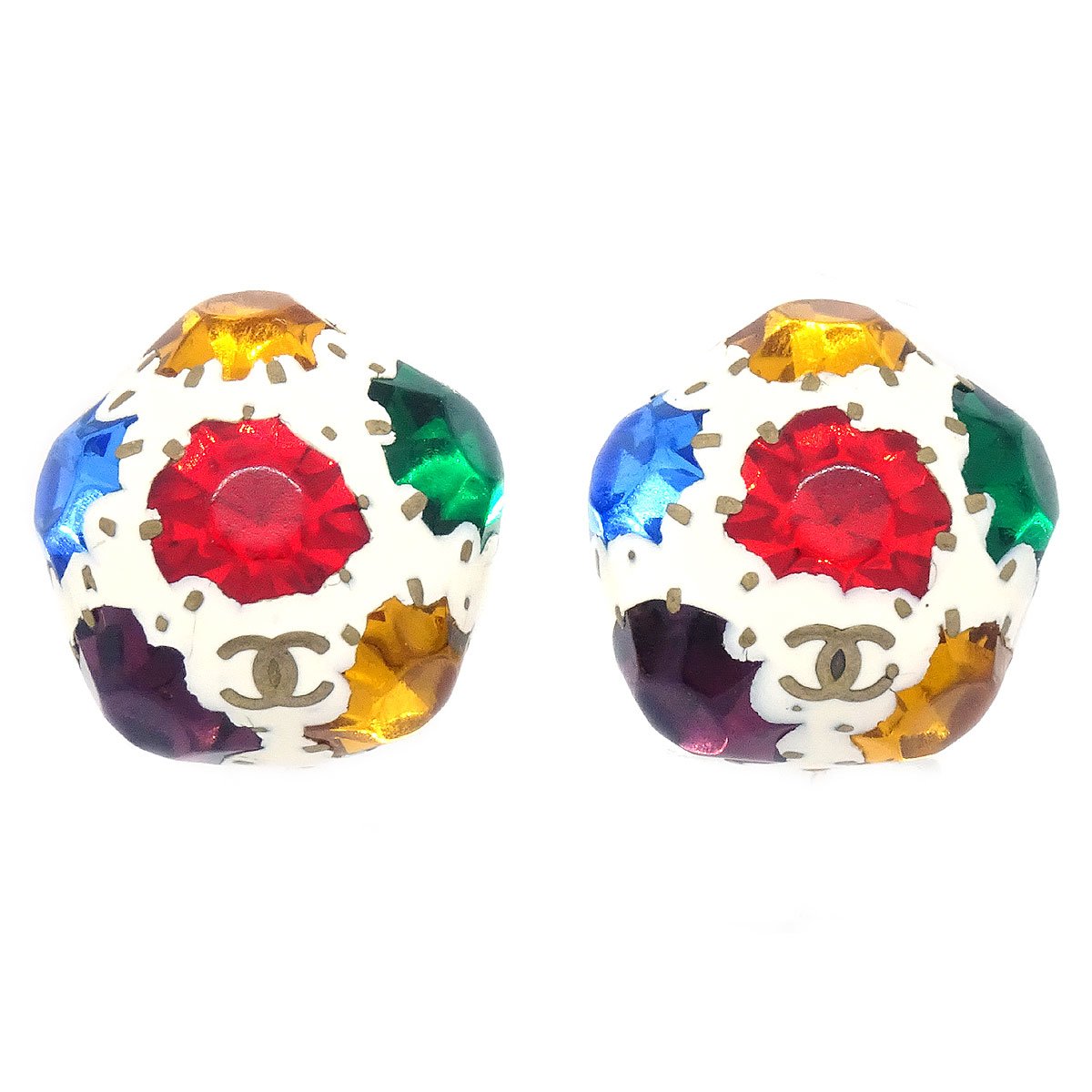 CHANEL 1998 Gripoix Stone Earrings Gold Clip-On 90426