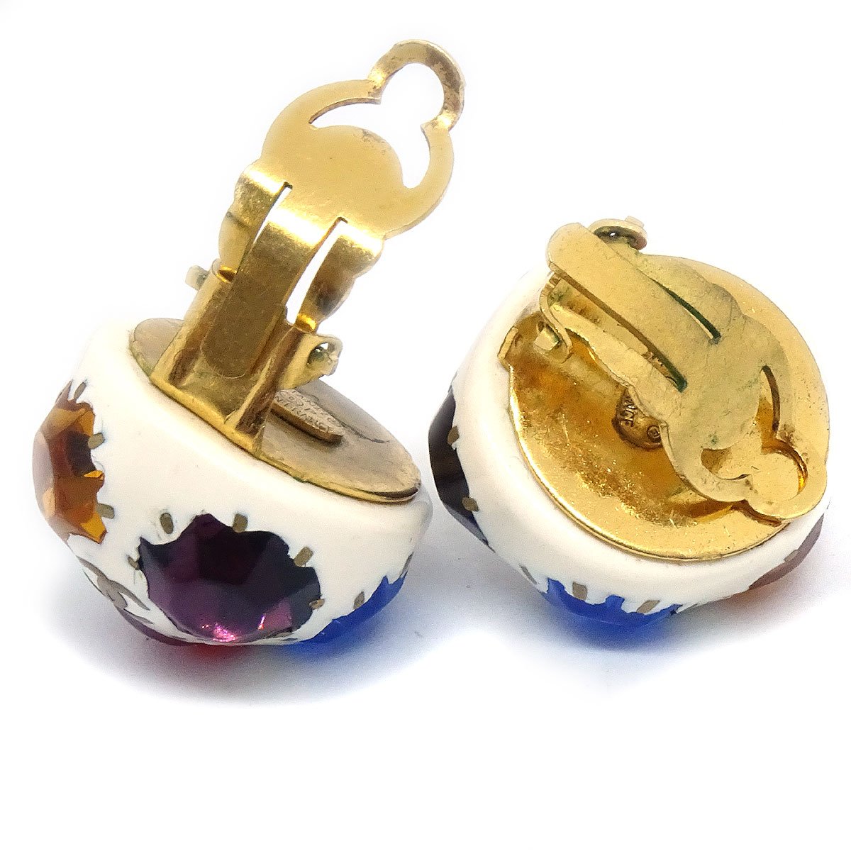 CHANEL 1998 Gripoix Stone Earrings Gold Clip-On 90426
