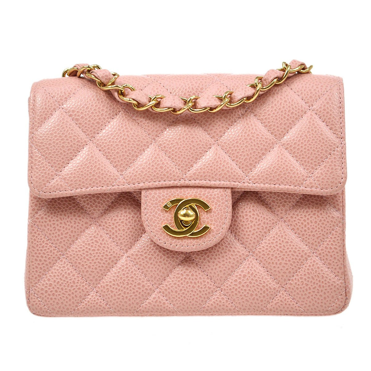 Chanel★ 2003 Pink Caviar Classic Square Flap Mini 70787