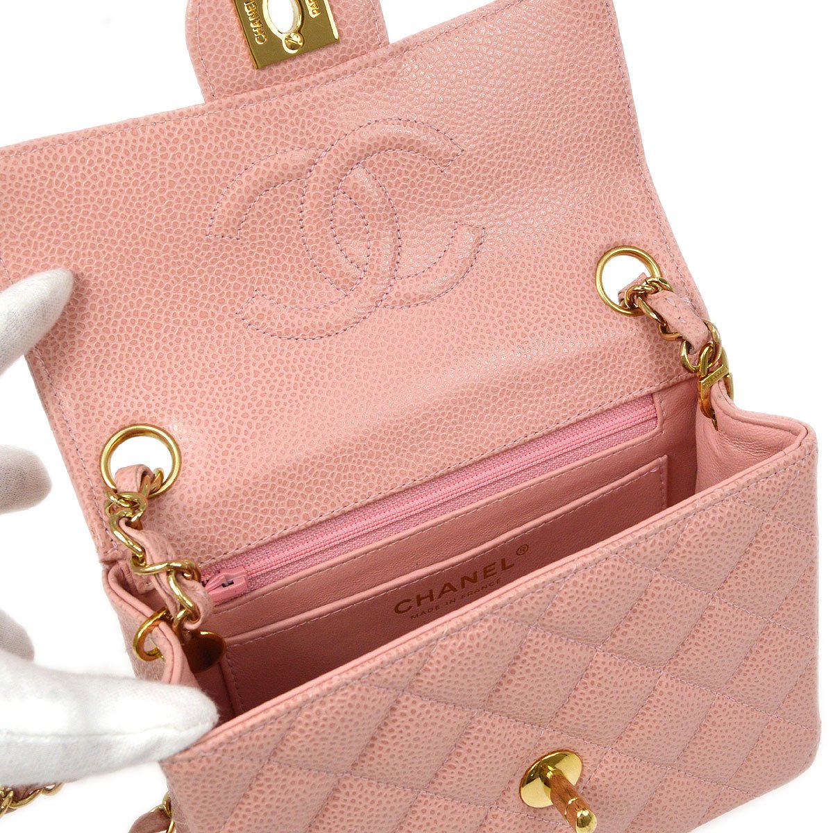Chanel★ 2003 Pink Caviar Classic Square Flap Mini 70787