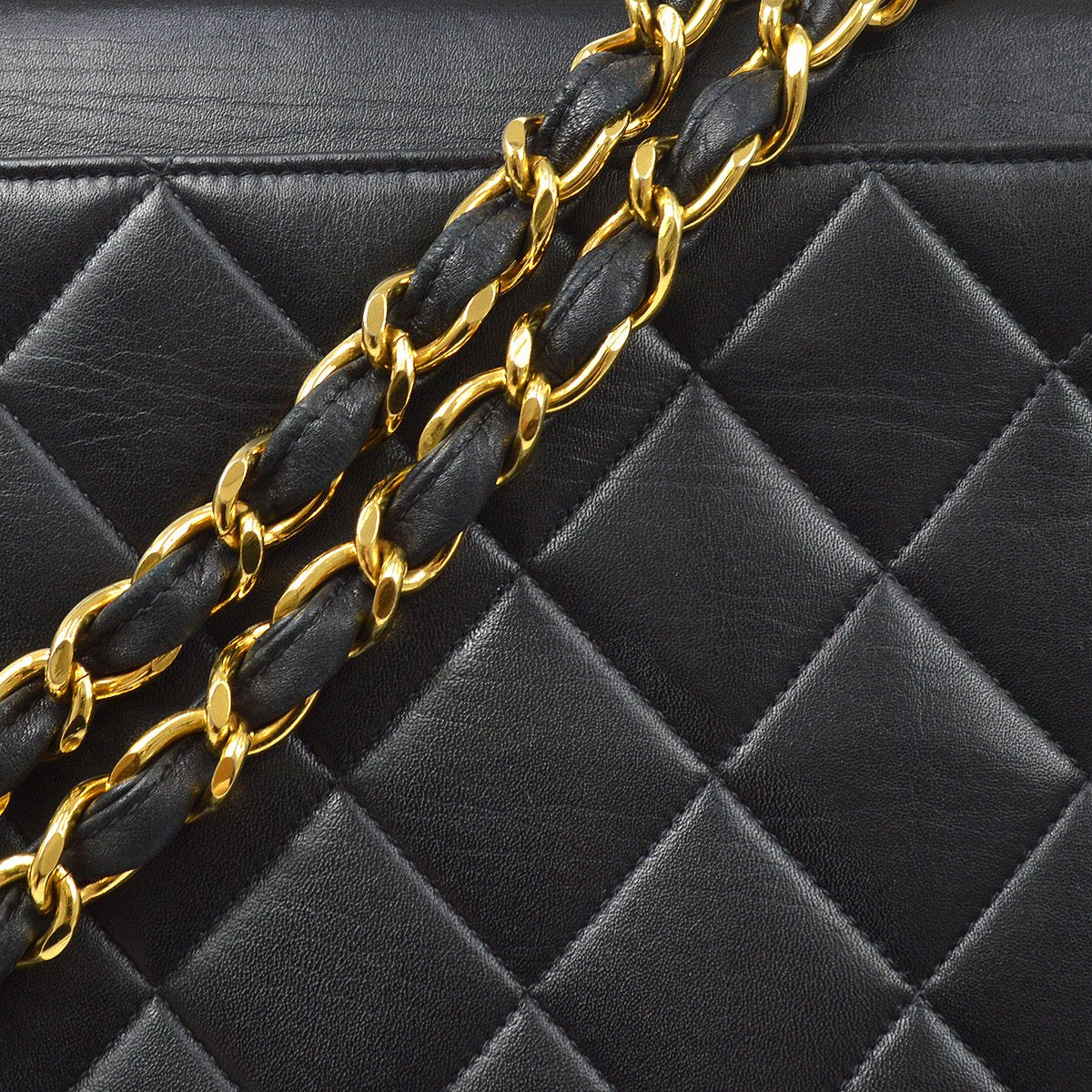 Chanel★ 1991-1994 Black Quilted Lambskin CC Flap Maxi 60850