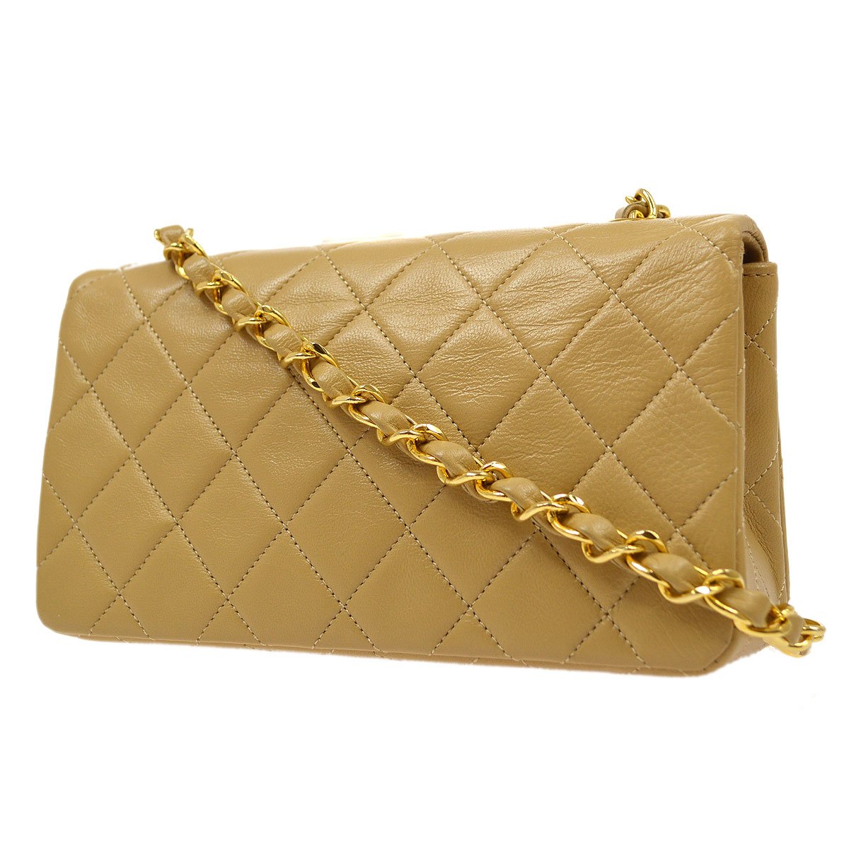 CHANEL Full Flap Single Chain Shoulder Bag Beige Lambskin 81620