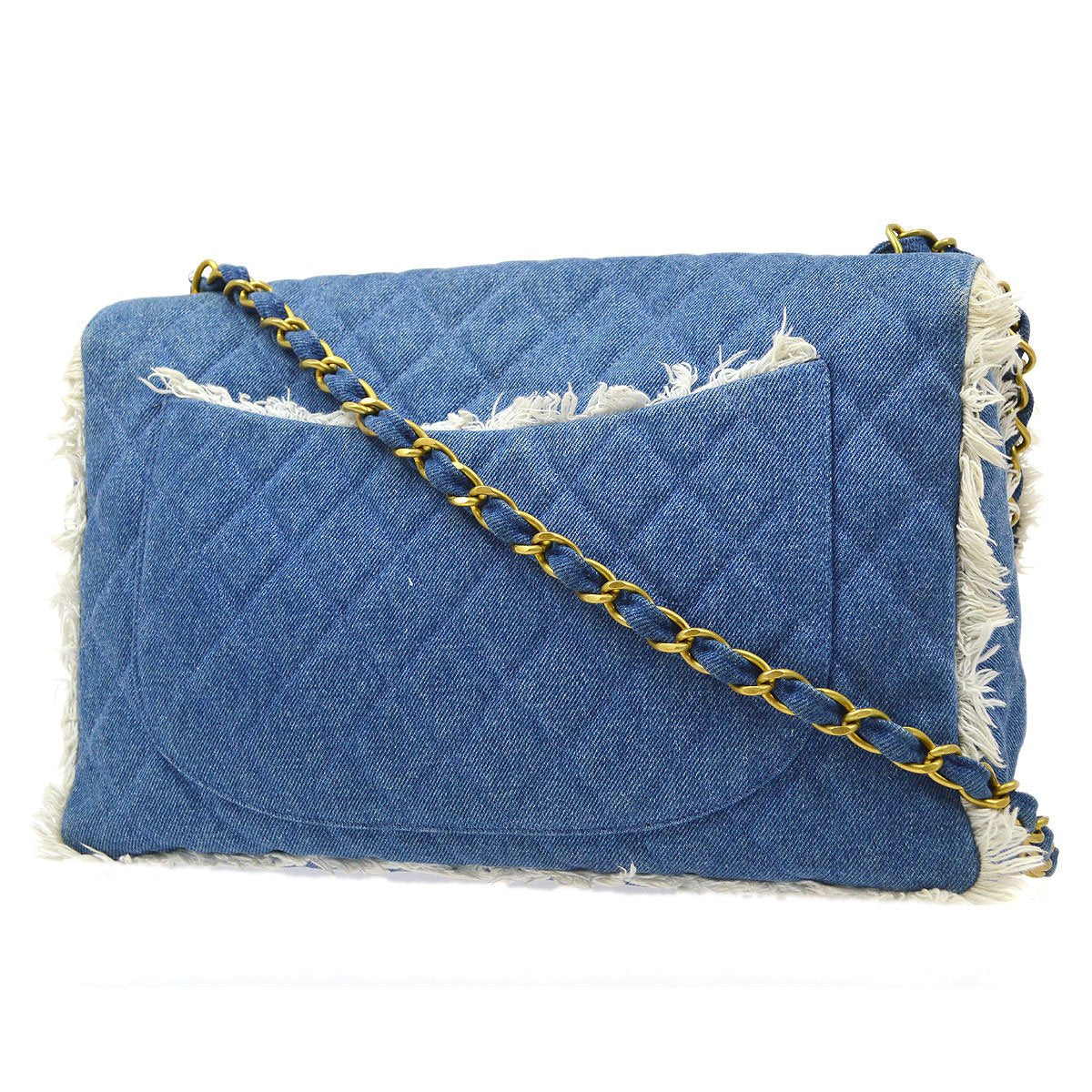 CHANEL★ 1991-1994 Denim Straight Flap Maxi 61782