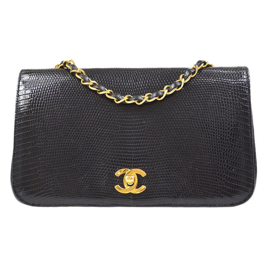 CHANEL   Turnlock Full Flap Small Black Lizard