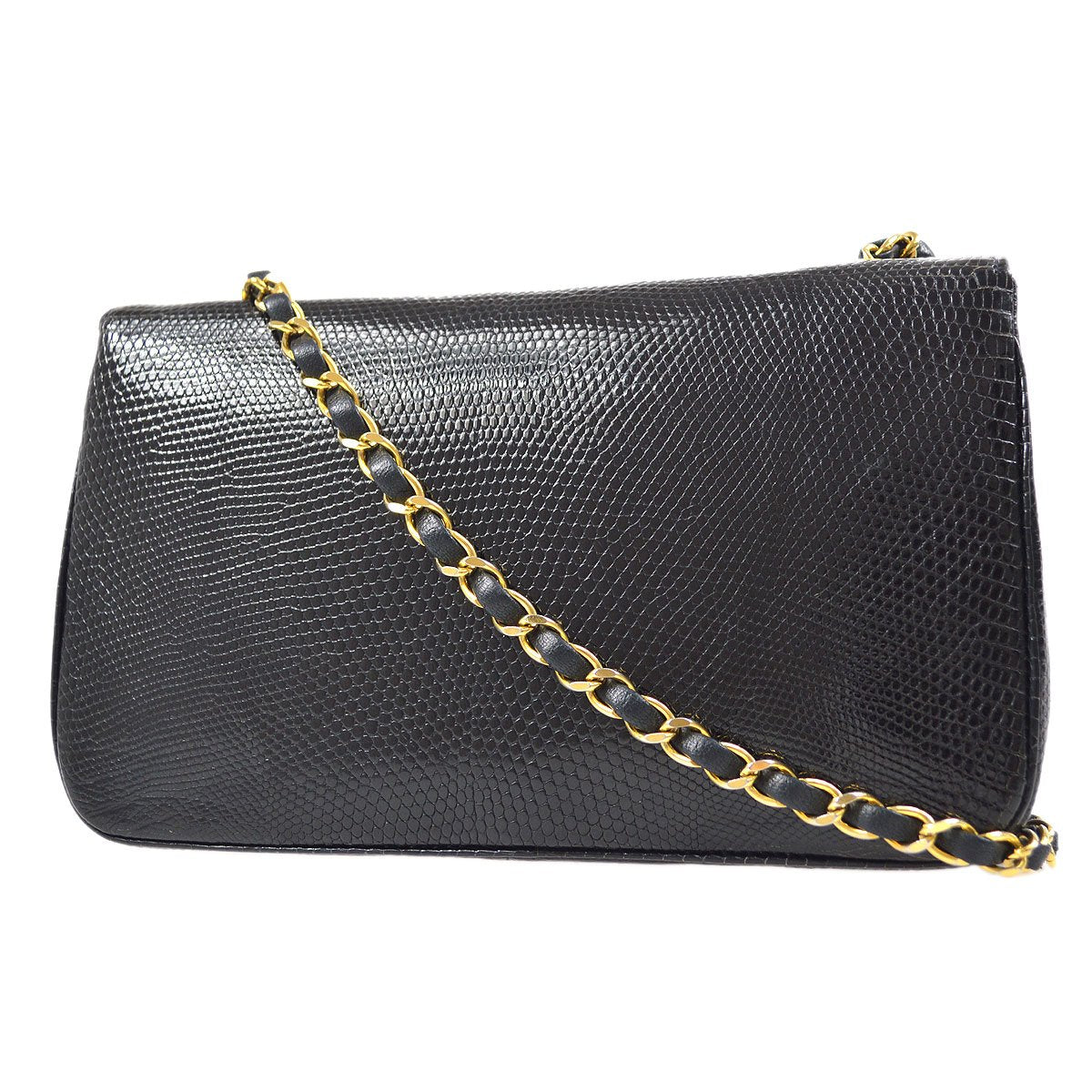 CHANEL   Turnlock Full Flap Small Black Lizard