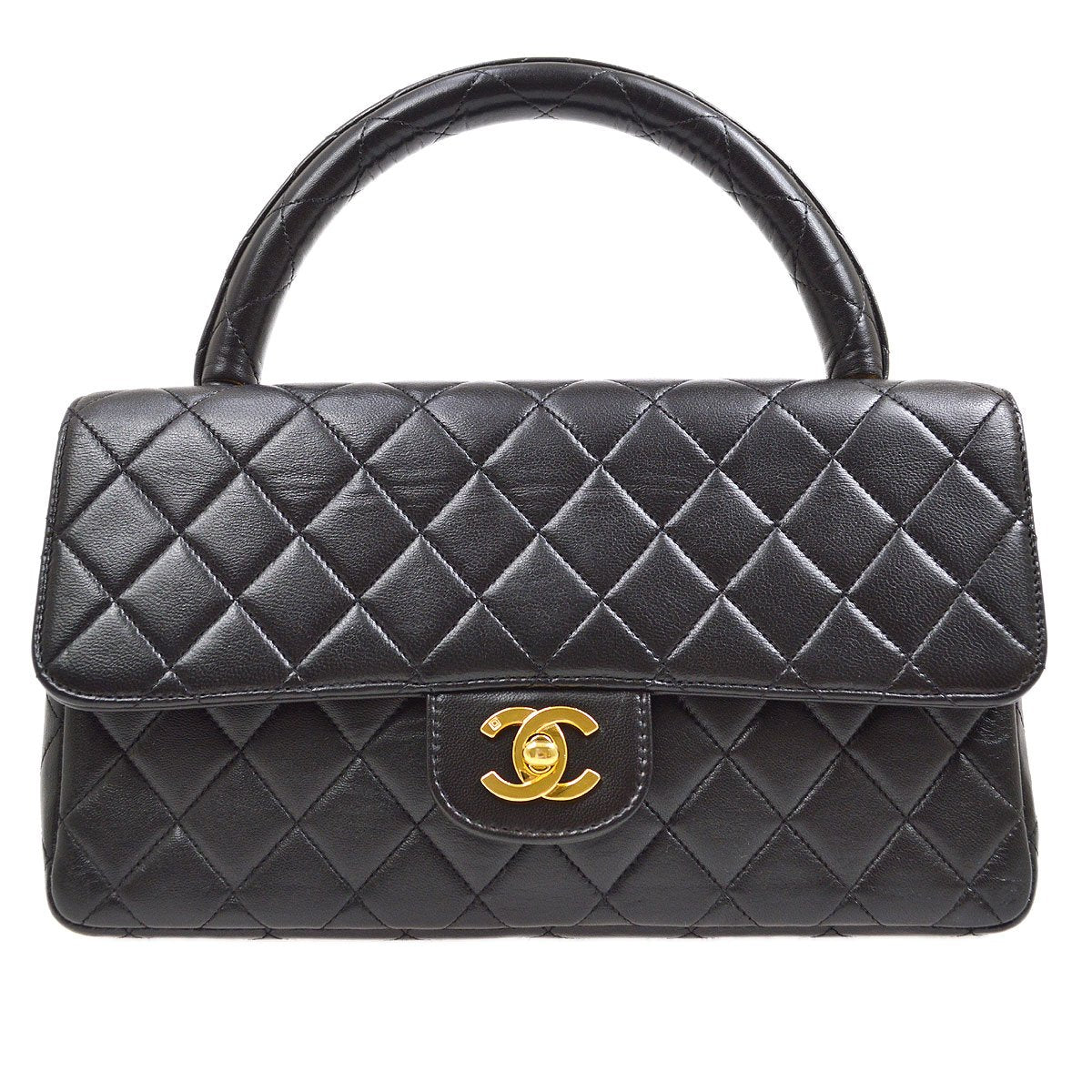 Chanel 1994 Classic Flap Top Handle Bag Medium Black Lambskin