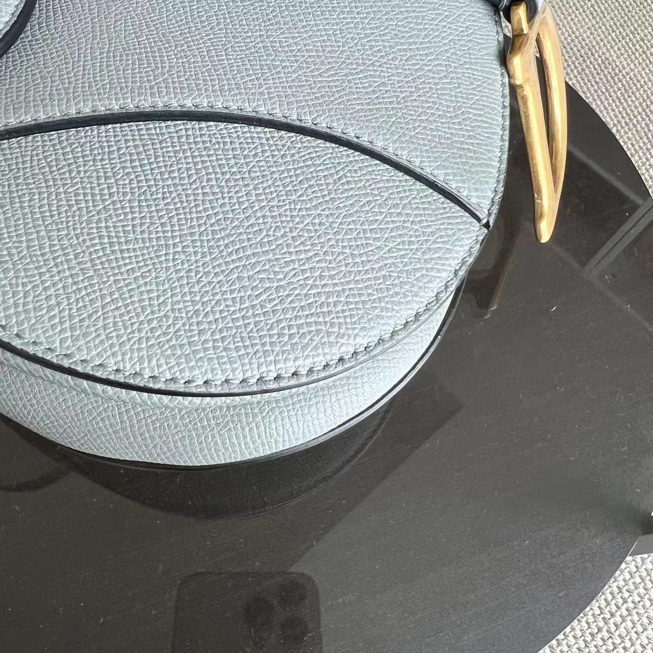 *2022 Receipt, Full Set* Saddle Medium 25CM Grained Calfskin Haze Blue GHW