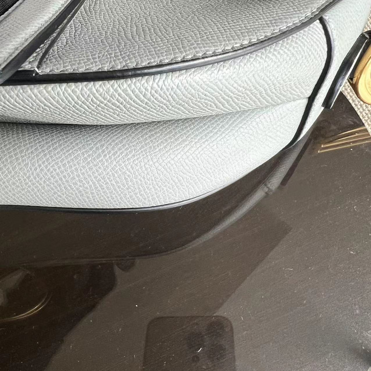 *2022 Receipt, Full Set* Saddle Medium 25CM Grained Calfskin Haze Blue GHW