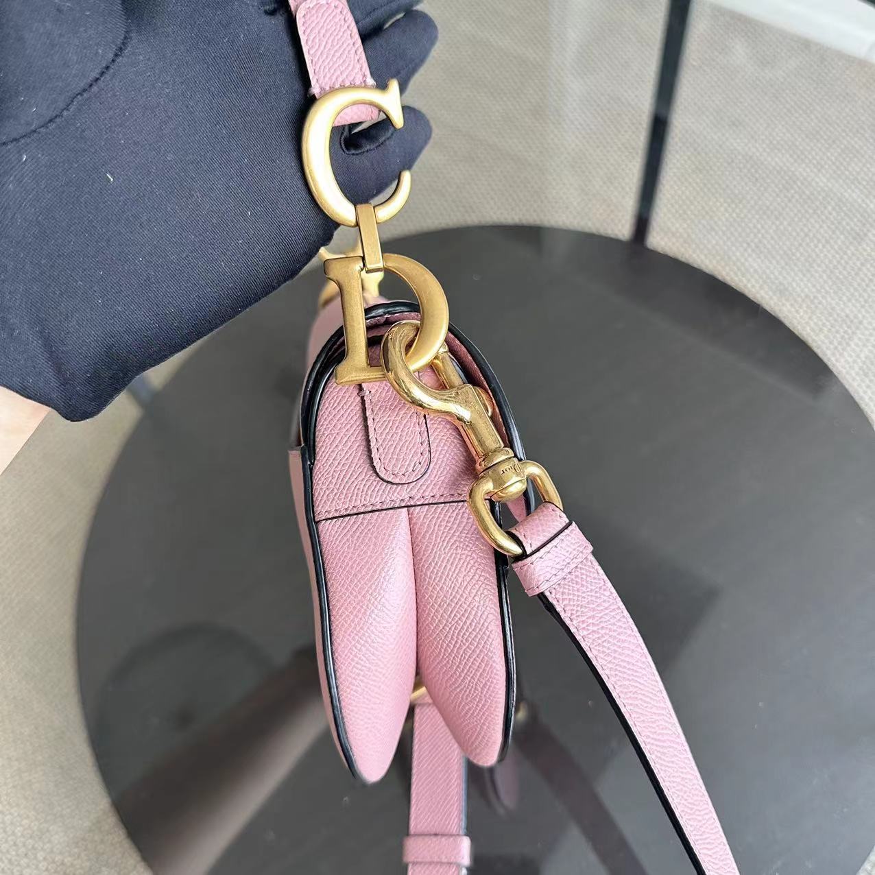 *2022 Strap Version Full Set Receipt* Saddle Small 20CM Grained Calfskin Light Pink GHW