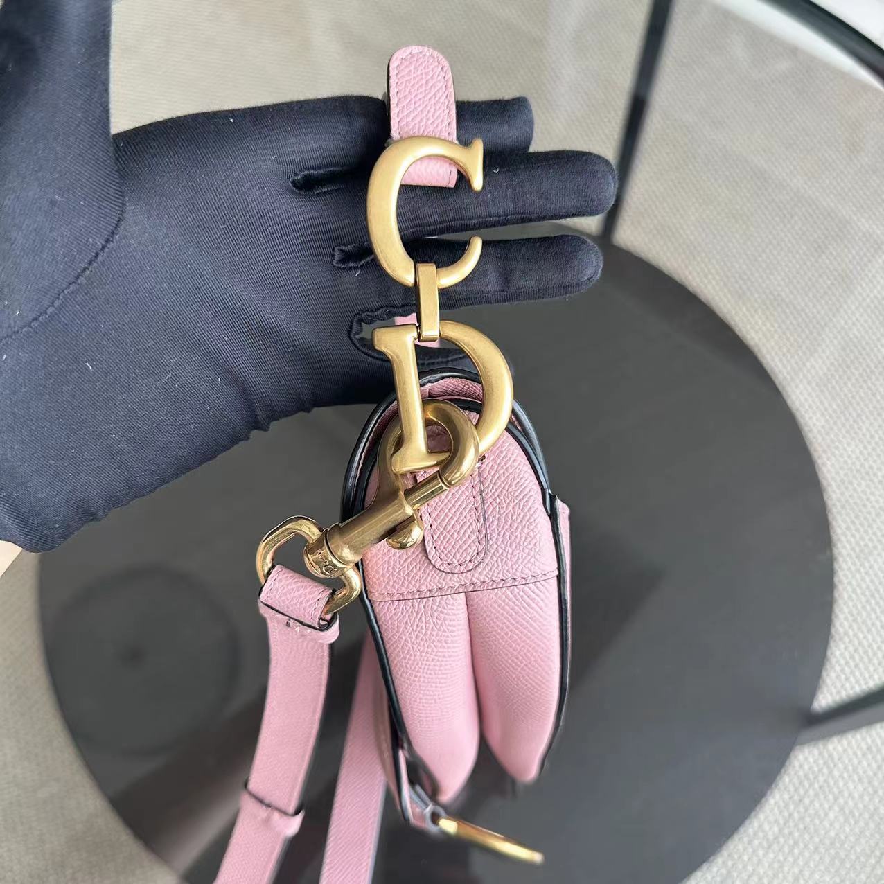 *2022 Strap Version Full Set Receipt* Saddle Small 20CM Grained Calfskin Light Pink GHW
