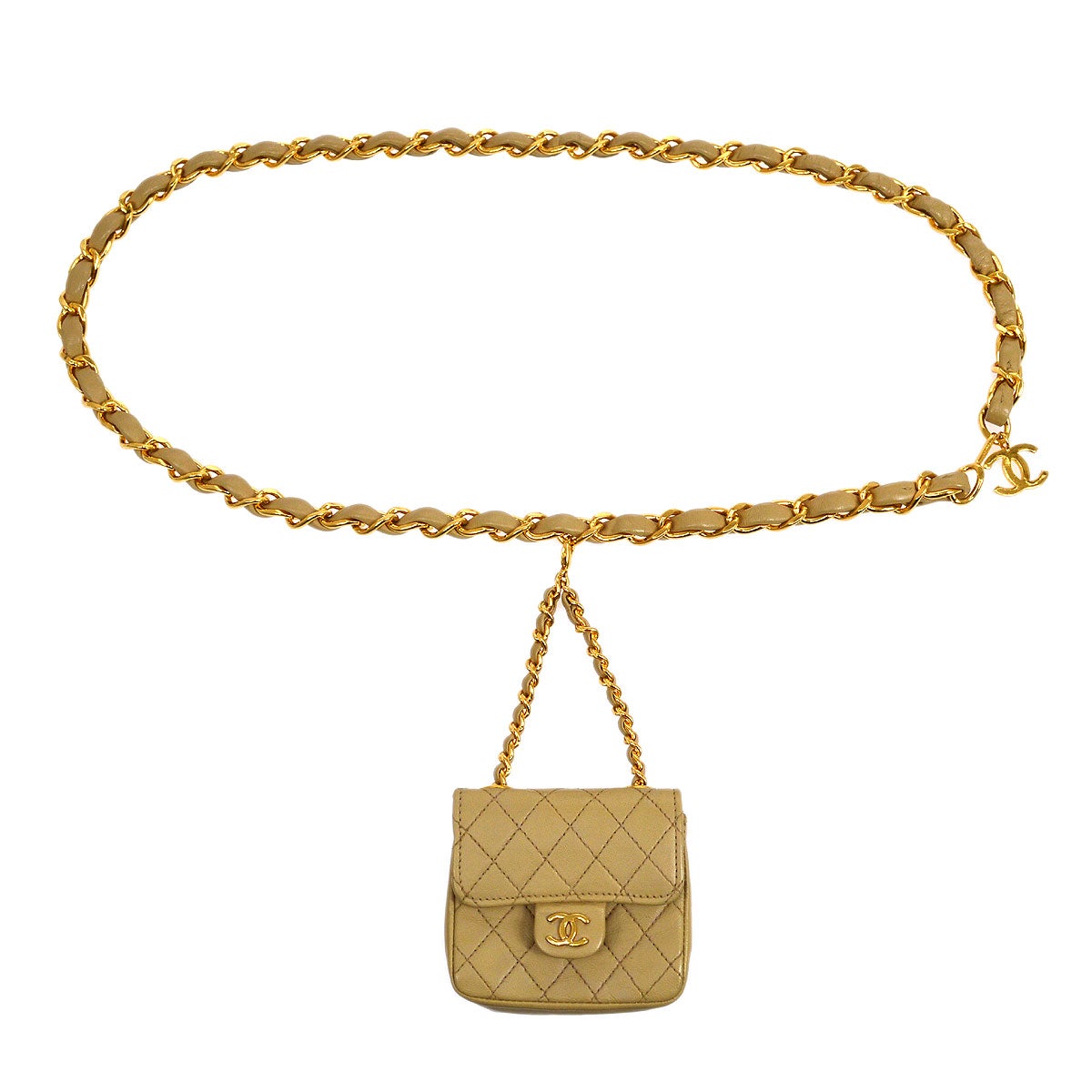 Chanel 1989 Beige Lambskin Micro Classic Flap Belt Bag