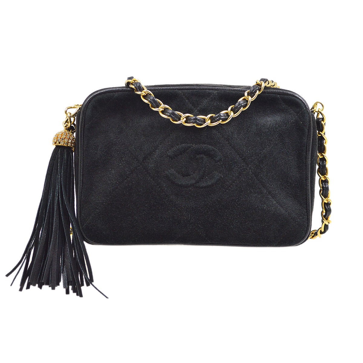 CHANEL 1986-1988 Black Suede Diamond Camera Bag Mini 01505