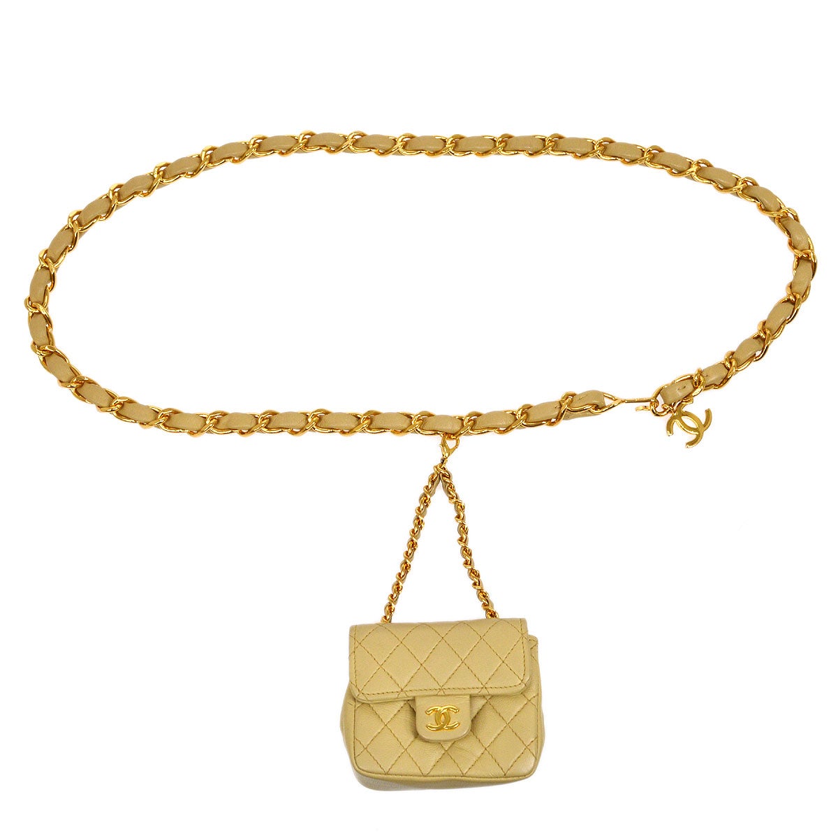 Chanel 1990s Beige Lambskin Micro Classic Flap Belt Bag