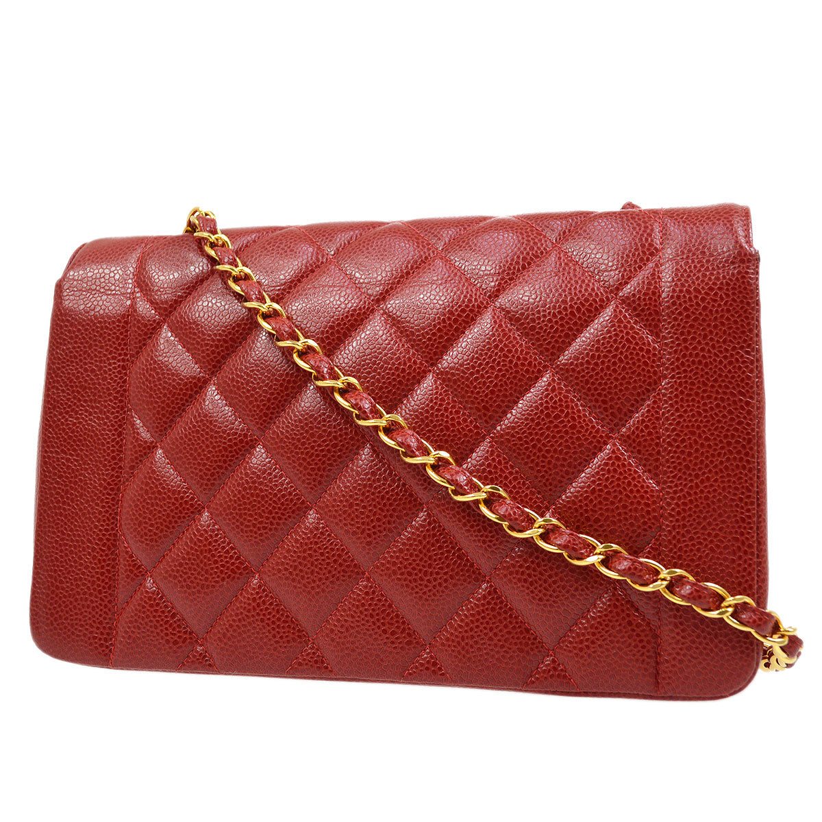 Chanel★ 1994-1996 Red Caviar Diana Flap Medium 13209