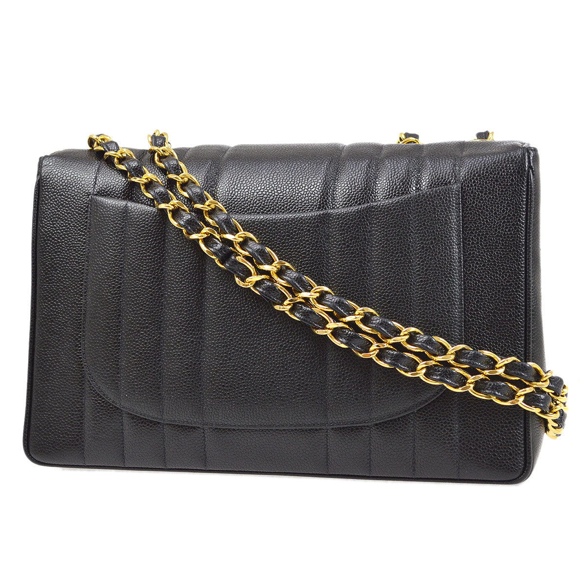 Chanel★ * 1994-1996 Black Caviar Vertical Classic Flap Jumbo 53446