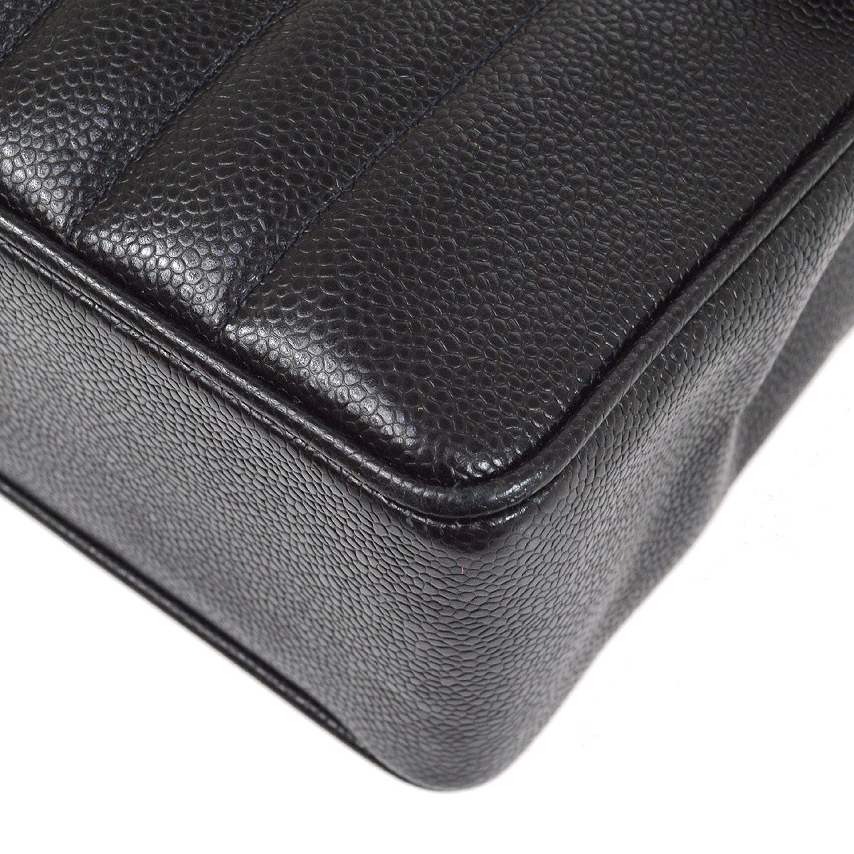 Chanel★ * 1994-1996 Black Caviar Vertical Classic Flap Jumbo 53446