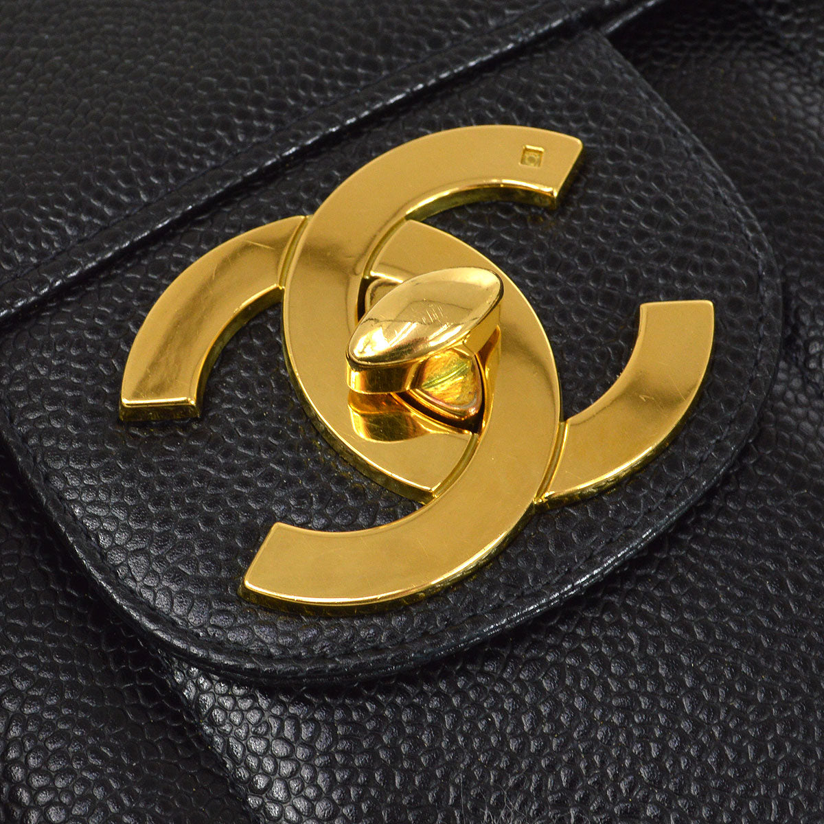 Chanel★ * 1994-1996 Black Caviar Vertical Classic Flap Jumbo 53446