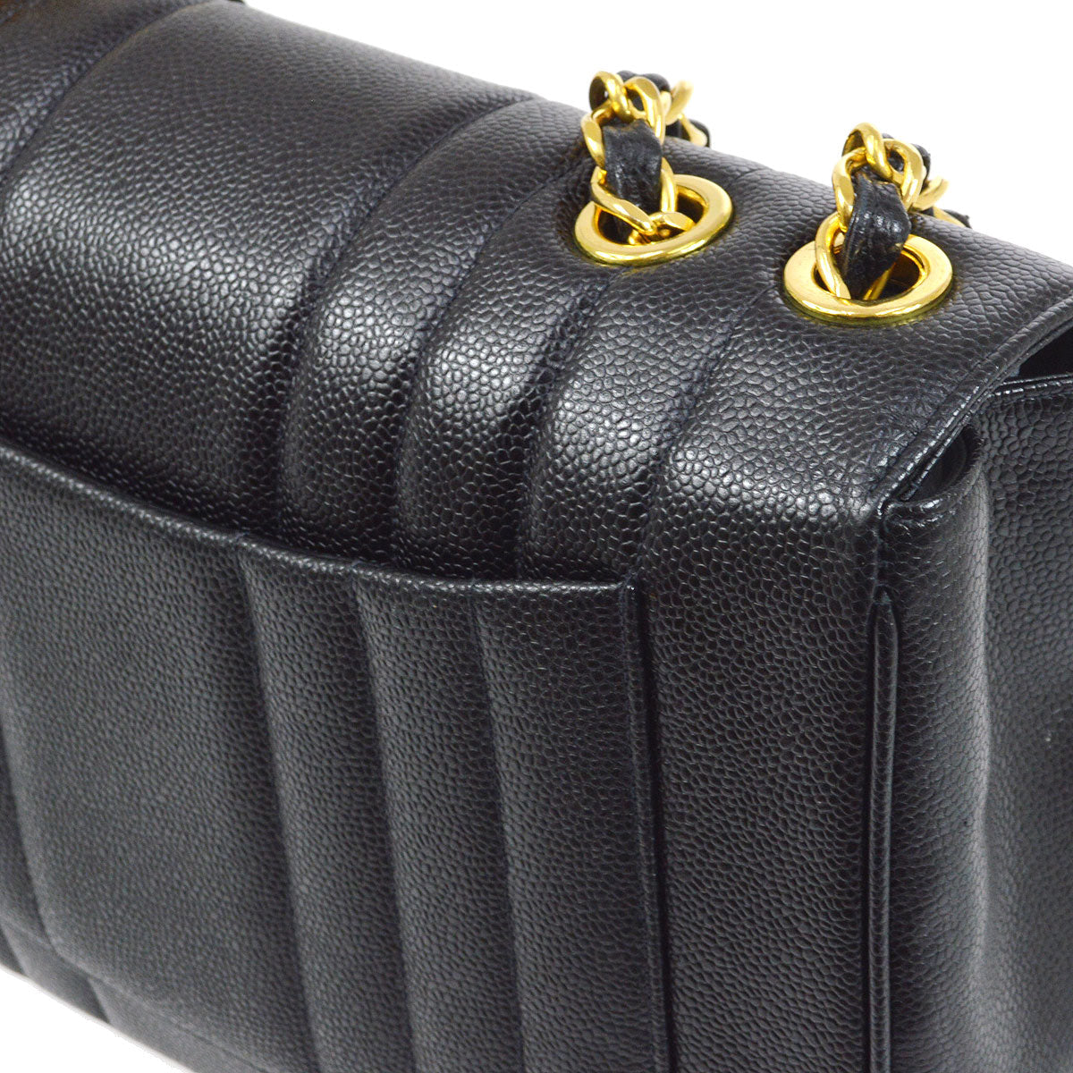 Chanel★ * 1994-1996 Black Caviar Vertical Classic Flap Jumbo 53446