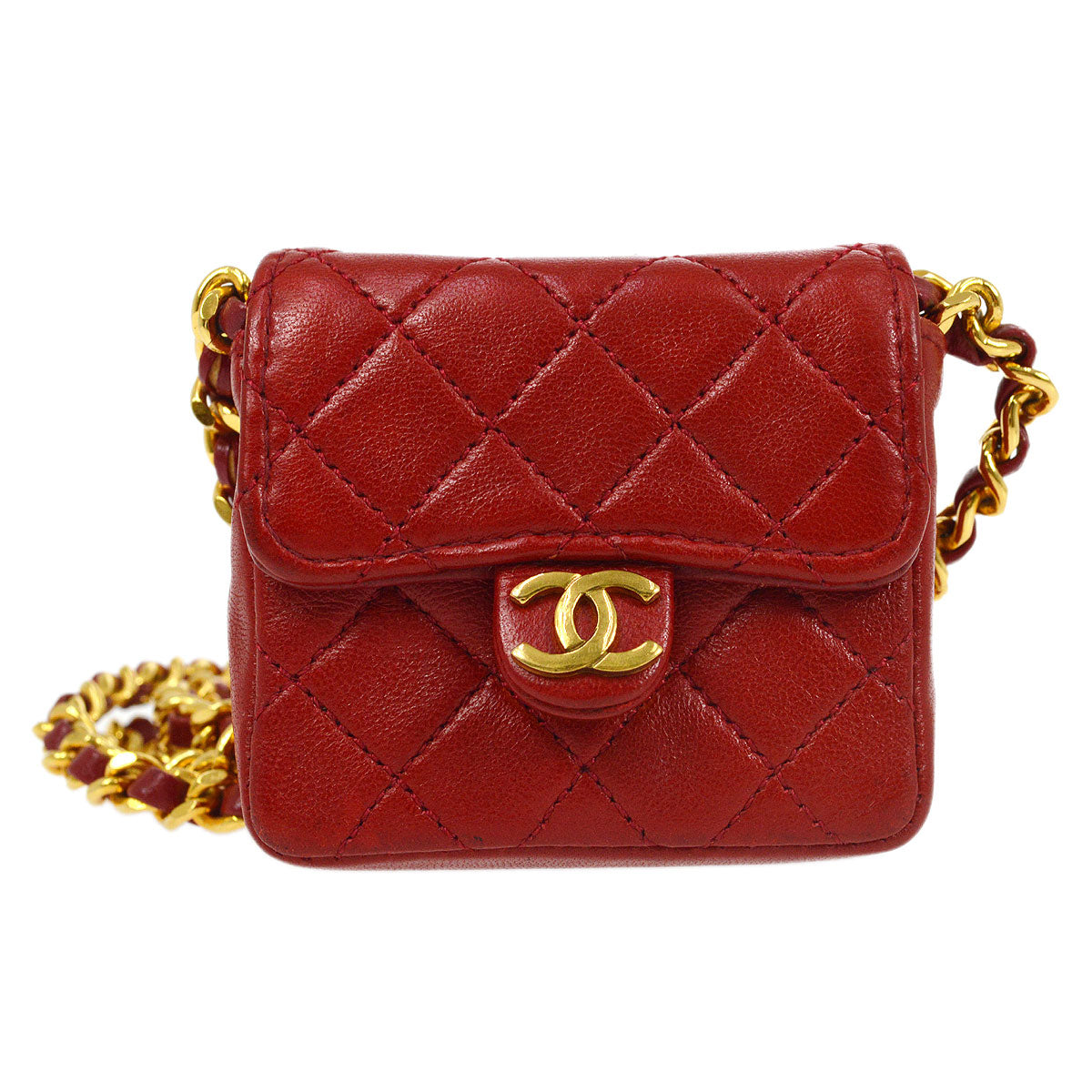 CHANEL 1989-1991 Red Lambskin Micro Pochette 53472