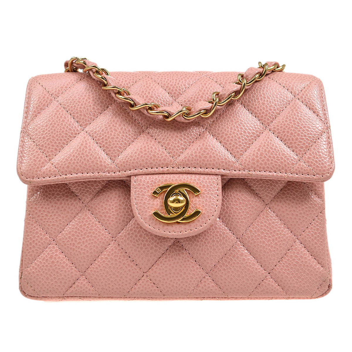 Chanel★ 2003-2004 Classic Square Flap 17 Pink Caviar 73586