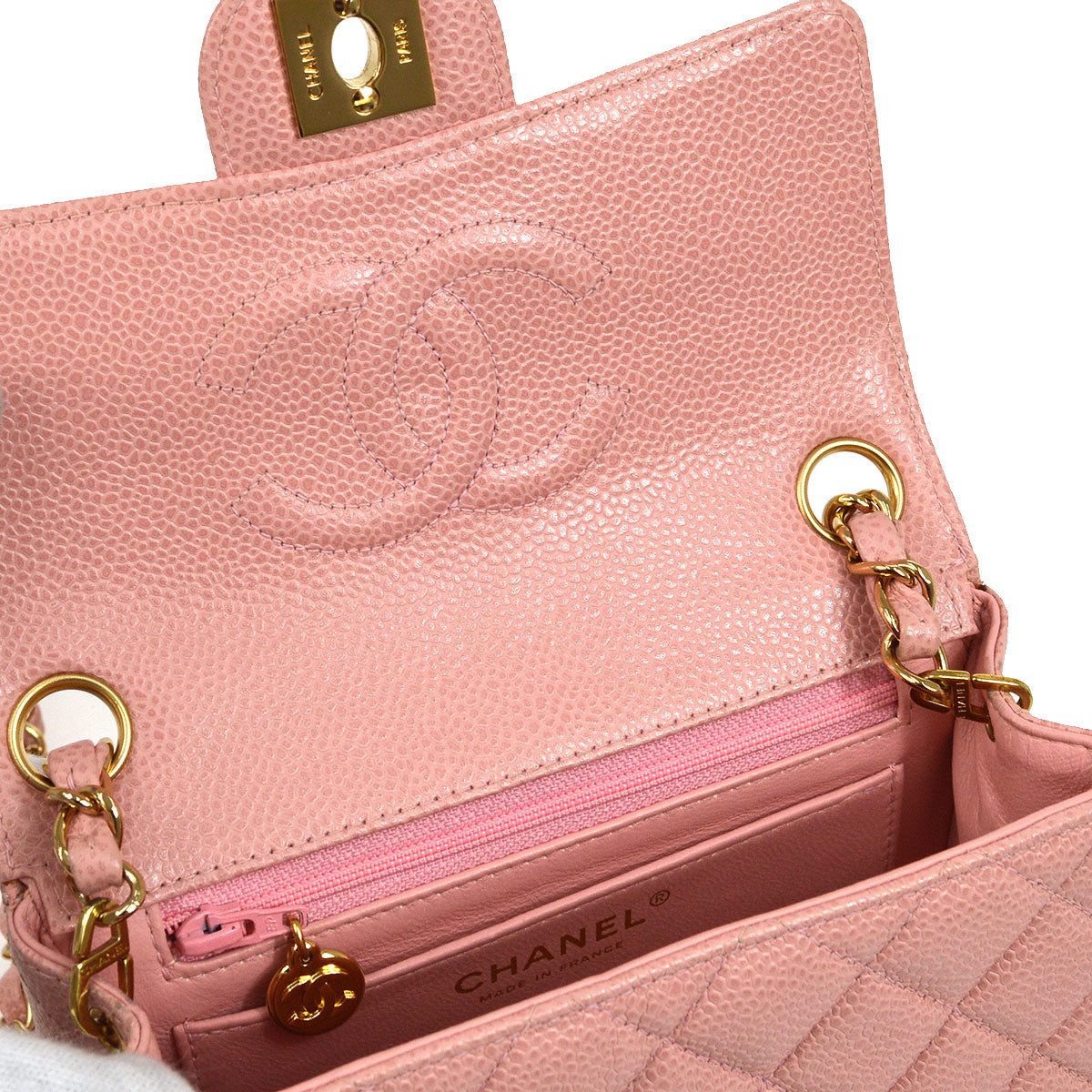 Chanel★ 2003-2004 Classic Square Flap 17 Pink Caviar 73586