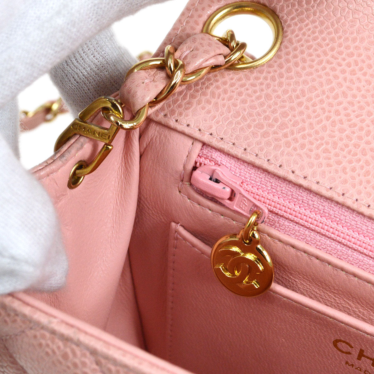 Chanel★ 2003-2004 Classic Square Flap 17 Pink Caviar 73586