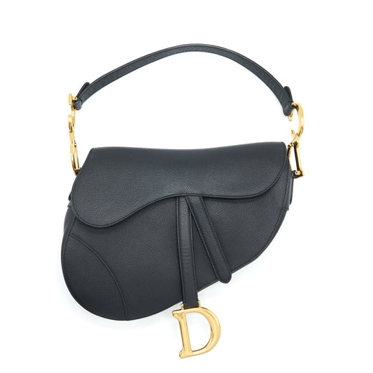 Dior Medium Saddle Bag Grained Calfskin Black GHW
