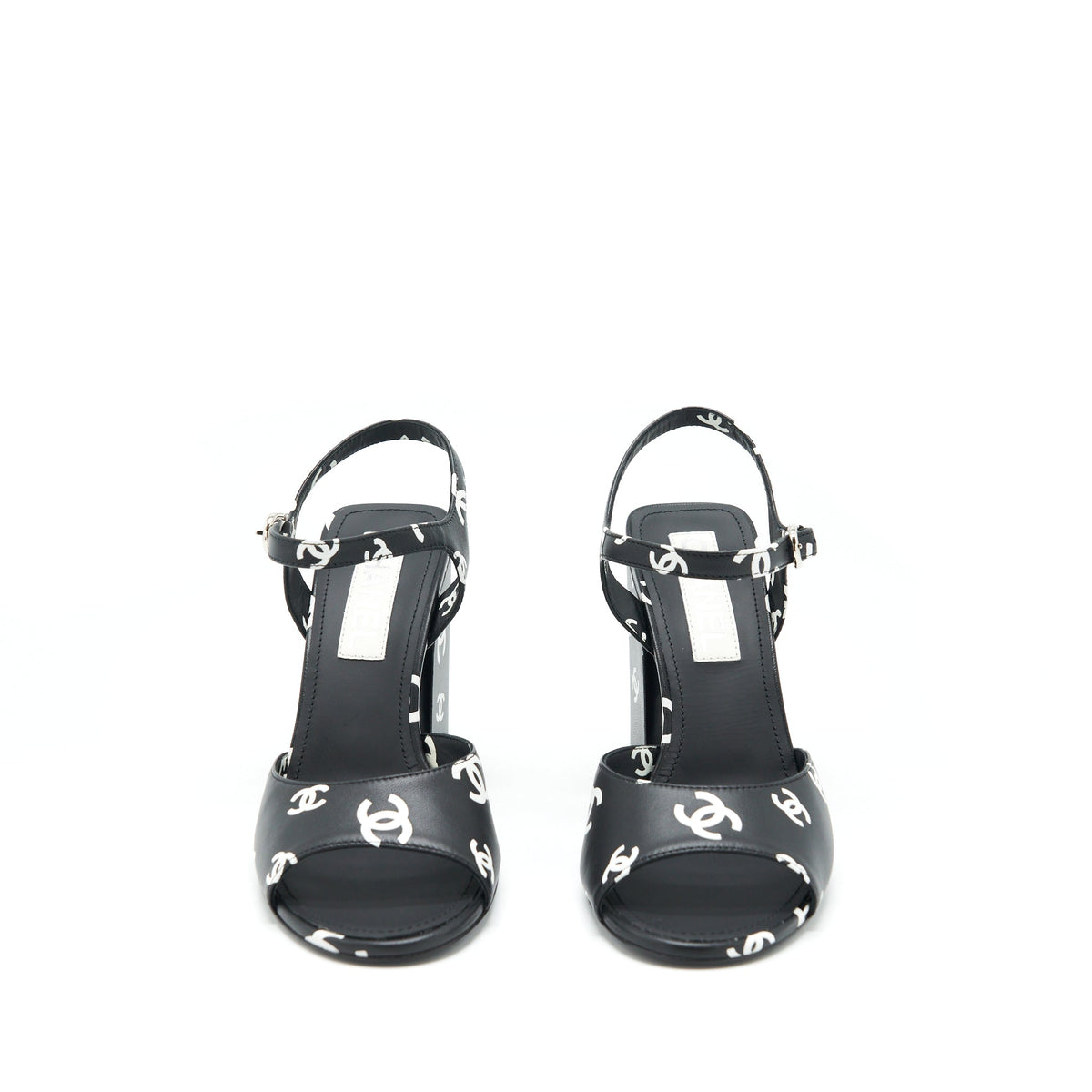 Chanel Size 39 22S Printed Lambskin Sandals Black/White